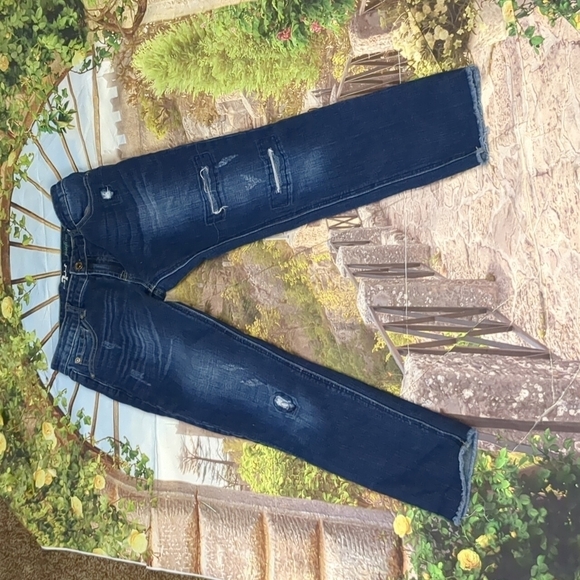 7 for All mankind Josefina skinny boyfriend distressed fringe jeans size 14 - Picture 1 of 4